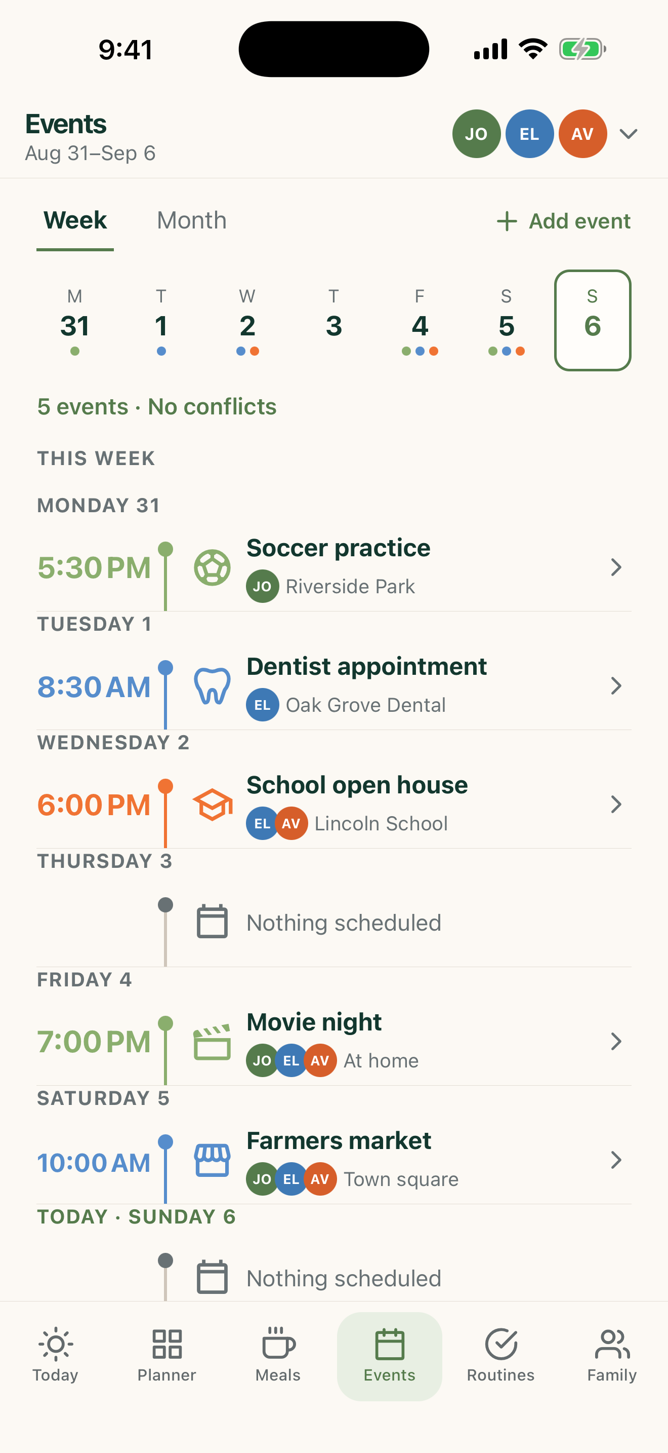 FamilyWise Events screen