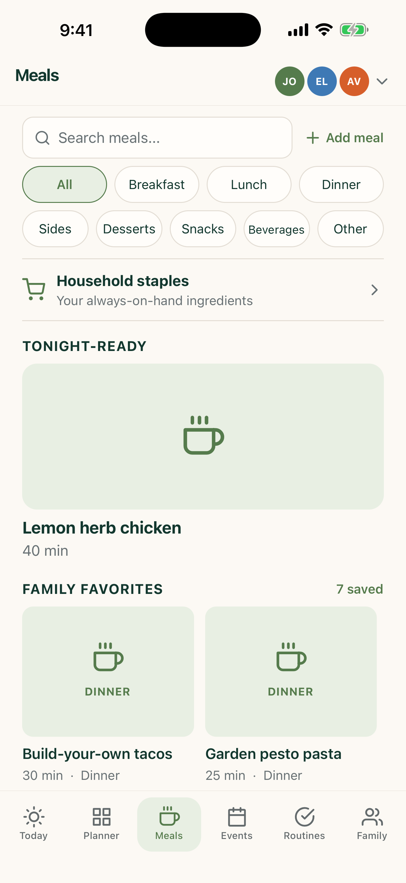 FamilyWise Meals screen