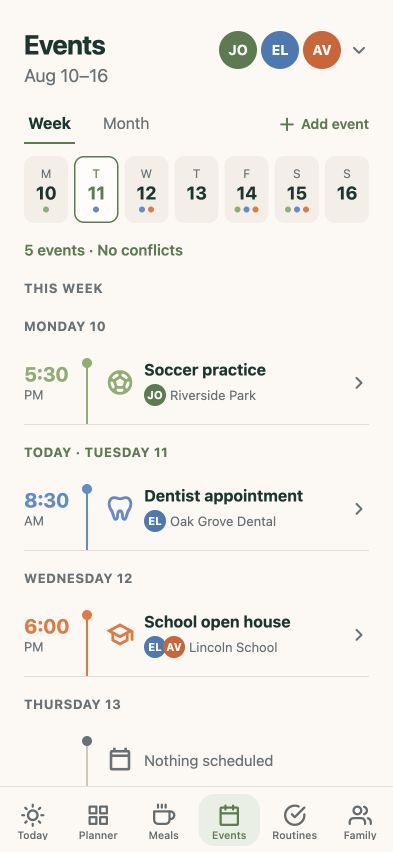 FamilyWise Events screen