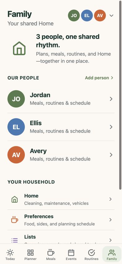 FamilyWise Family screen