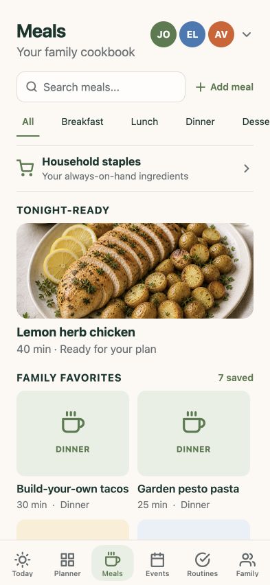 FamilyWise Meals screen